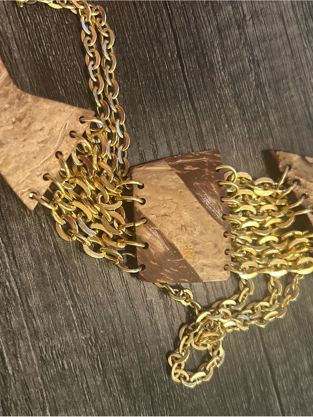 Vintage Leather Fish Pendant Necklace in Gold and Brown - Picture 2 of 4